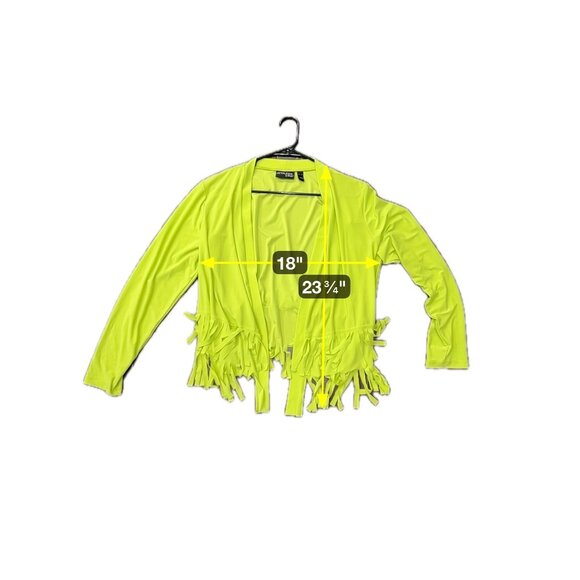 Attitudes By Renee Womens Fringe Open Front Cardigan XL Lime Green Casual Lightw - Picture 7 of 9